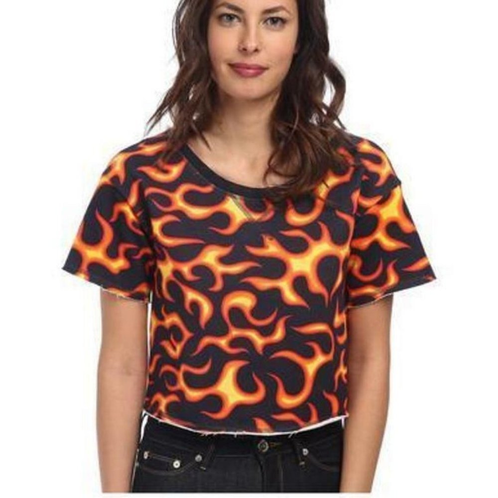 LOVE MOSCHINO Crop FLAMES Fire CROP Sweatshirt TOP